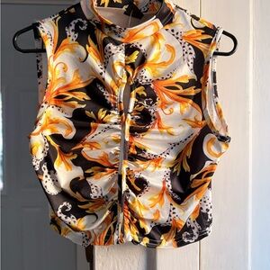 Windsor Vibrant Floral Crop Top - Black, Orange, White